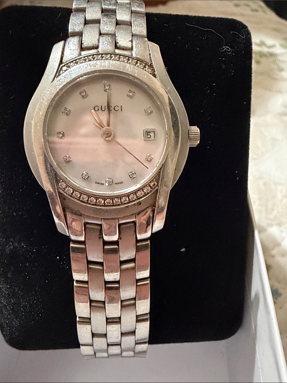 Gucci Silver-Tone Bracelet Watch with Mother-of-Pearl Dial
